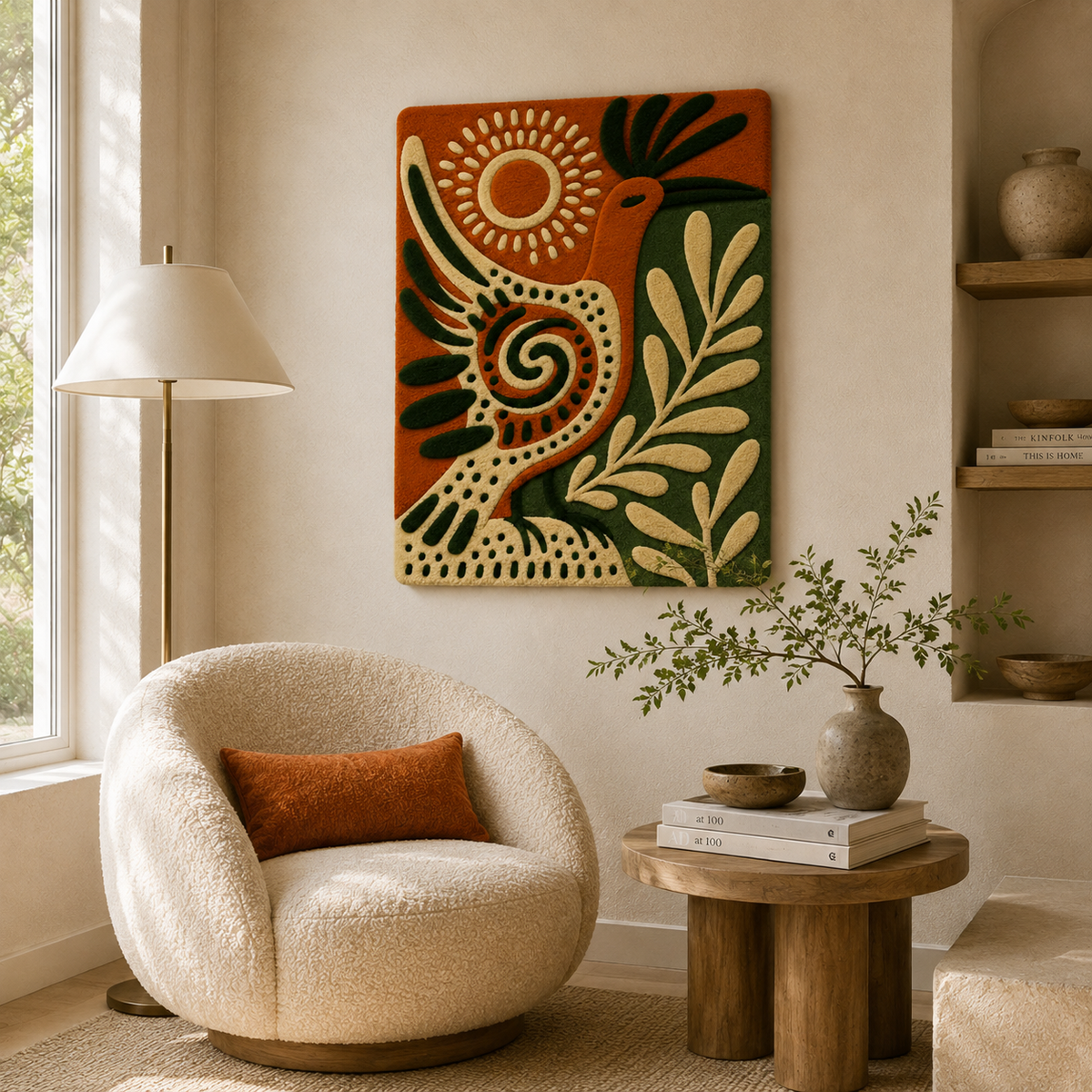 Hewn Earth Ember Veranda wall art featuring warm, abstract design with earthy tones on a neutral background.