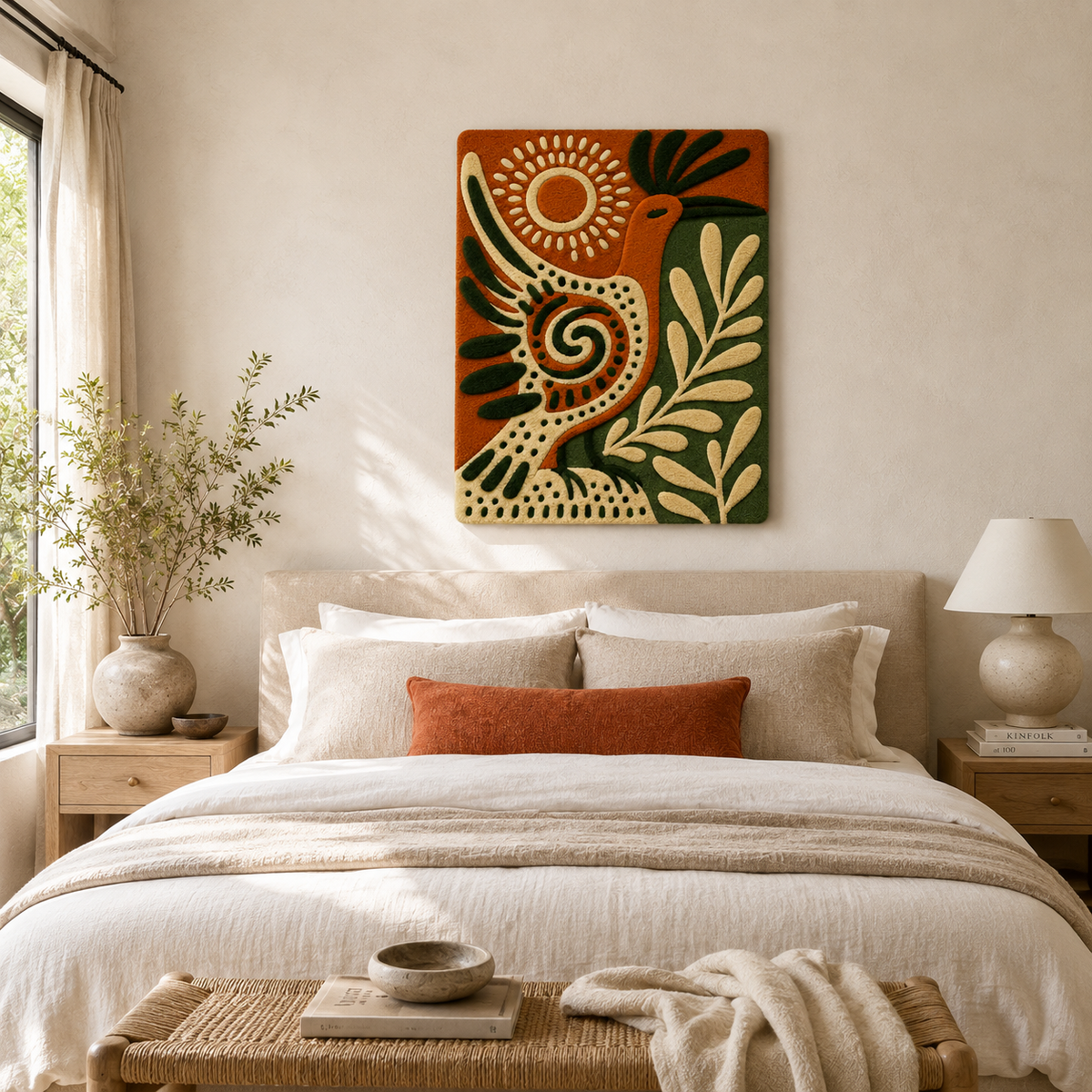 Close-up of Hewn Earth Ember Veranda wall art showcasing textured, earthy-toned design with intricate patterns.