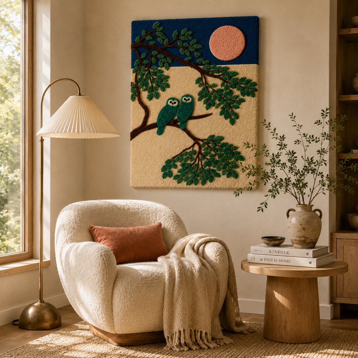 Hewn Earth Cinder Meadow wall art featuring earthy, abstract design displayed on a room wall.