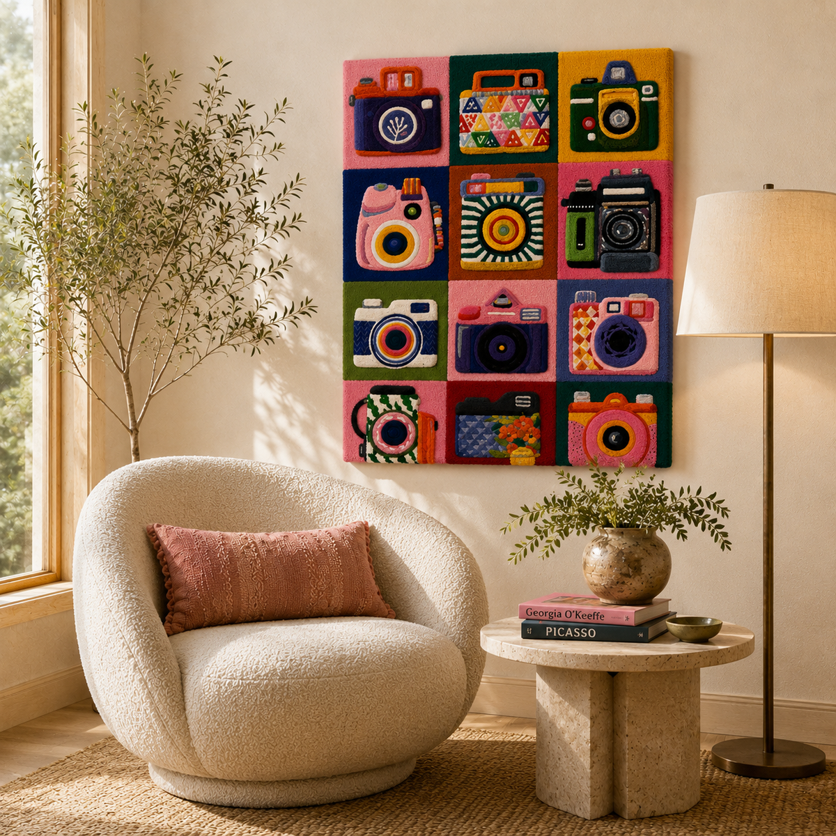Hewn Earth Ember Tapestry, vibrant wall art with warm fiery tones, ideal for adding artistic flair to interior spaces.