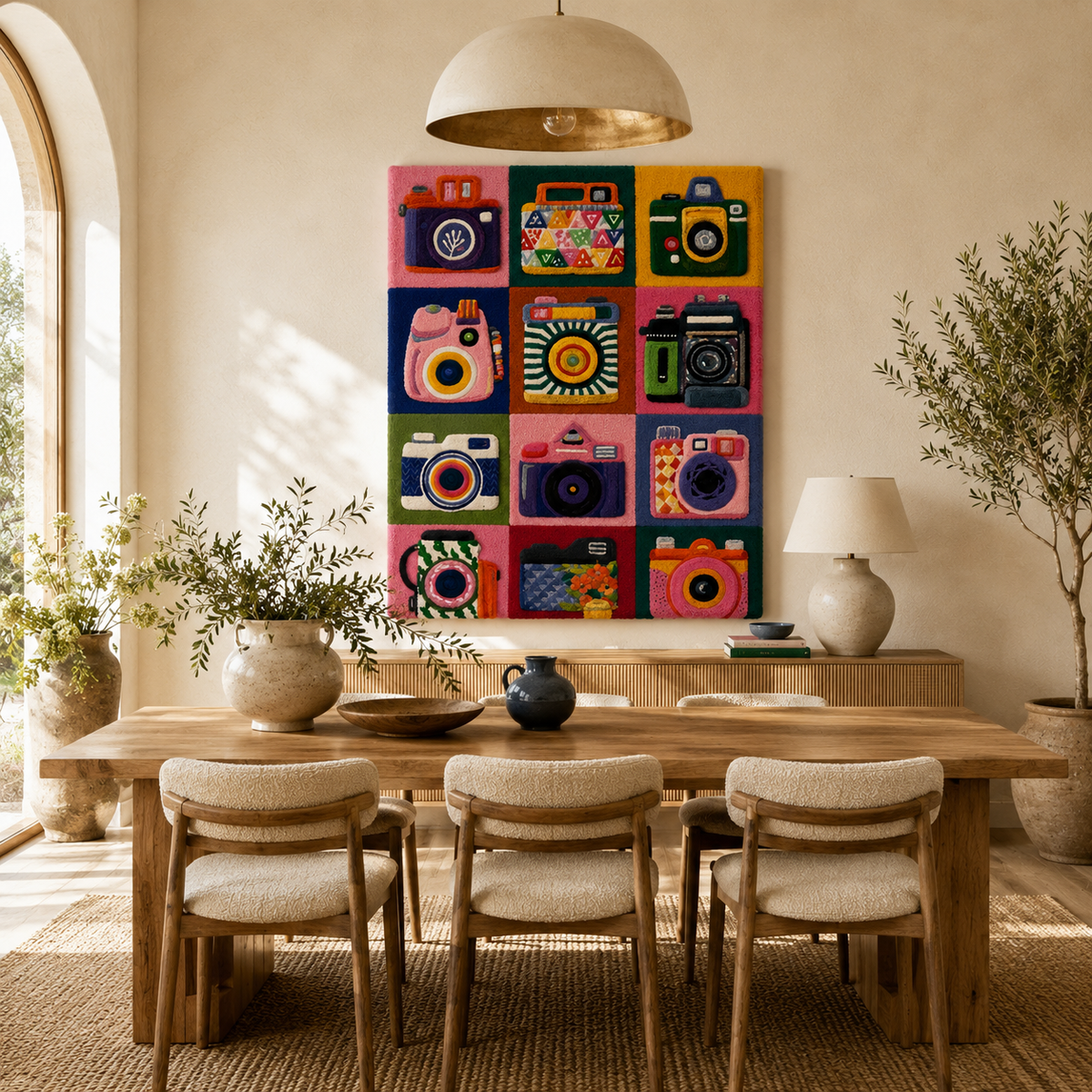 Hewn Earth Ember tapestry wall art featuring warm, fiery tones and abstract design for wall decoration.
