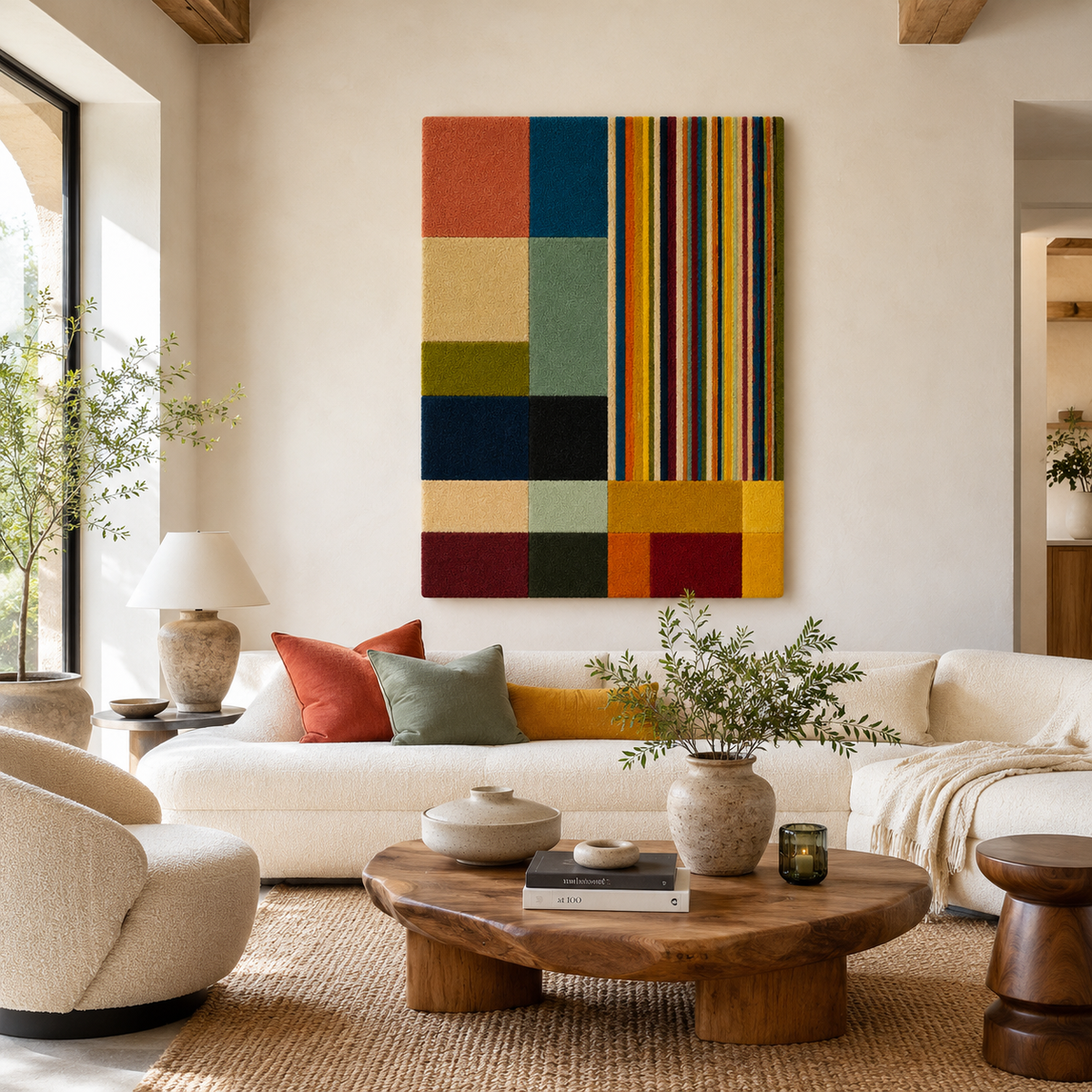 Luminous Juniper wall art by Hewn Earth showing a vibrant, illuminated juniper tree design on a wall.