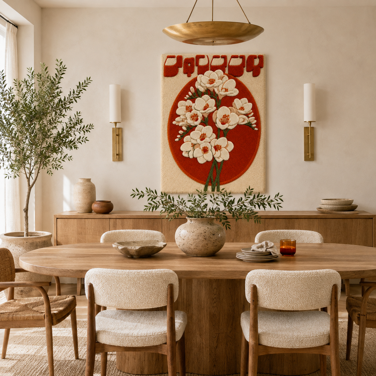 Hewn Earth Afterglow Quarry wall art, abstract landscape design in earthy tones, displayed on a modern wall.