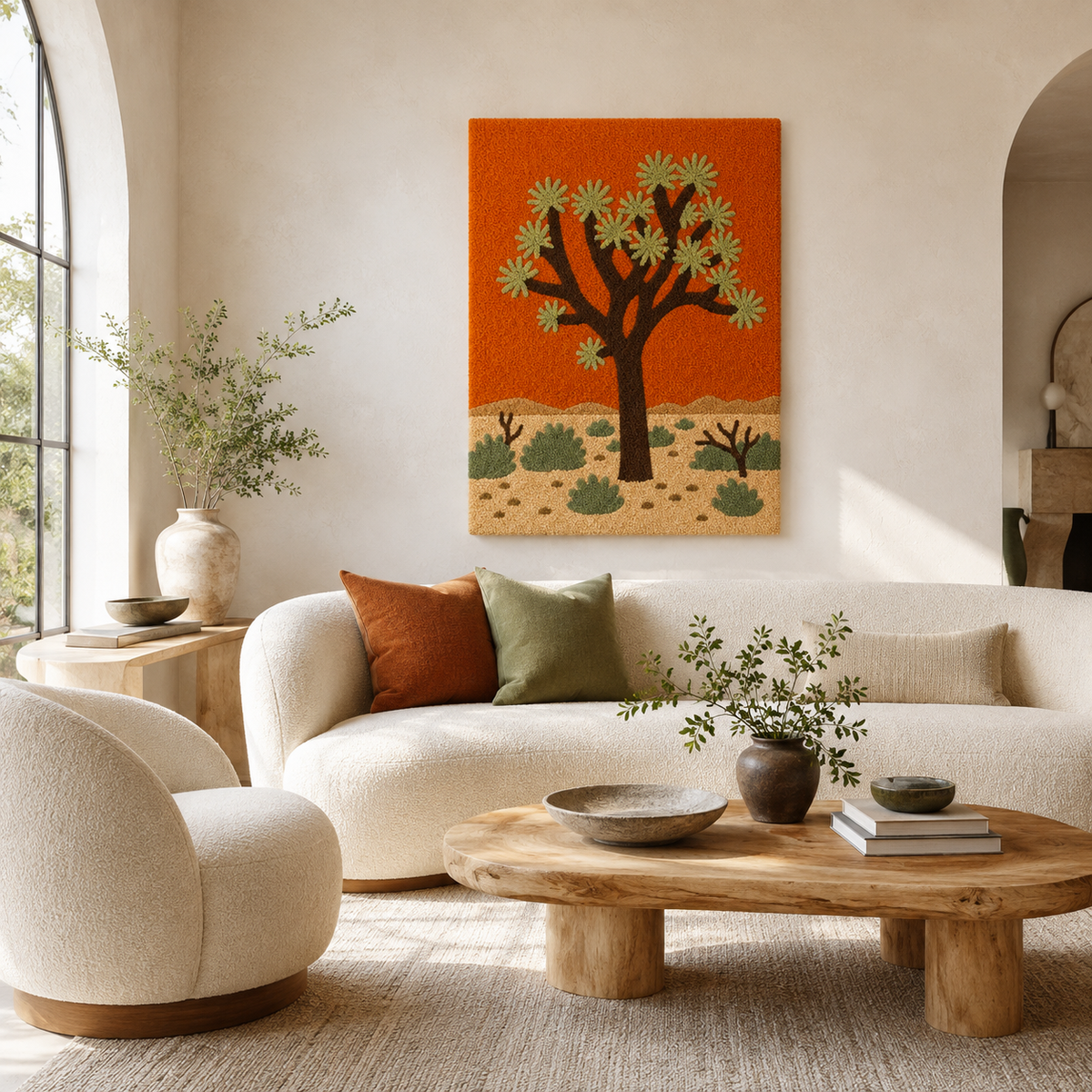 Hewn Earth Cinder Xanadu wall art featuring abstract earth-toned design displayed in a modern room setting.