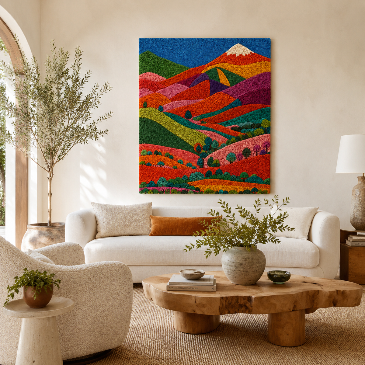 Detailed view of Hewn Earth Luminous Horizon wall art featuring vibrant, textured abstract design on a canvas.