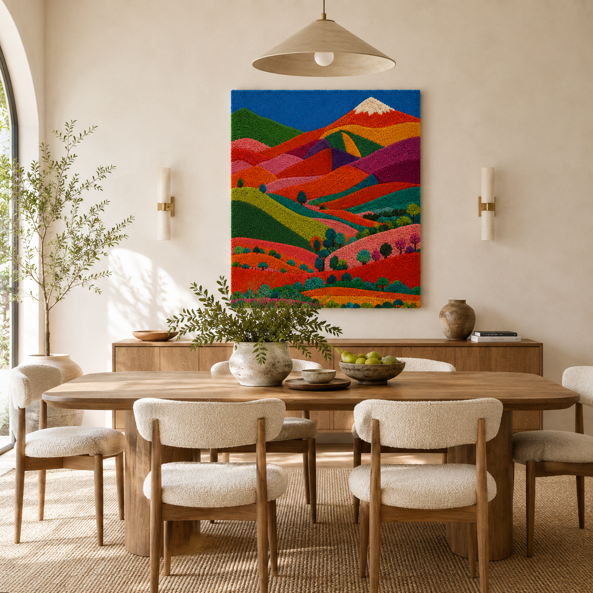 Hewn Earth Luminous Horizon wall art featuring vibrant, abstract colors on canvas, perfect for modern home decor.
