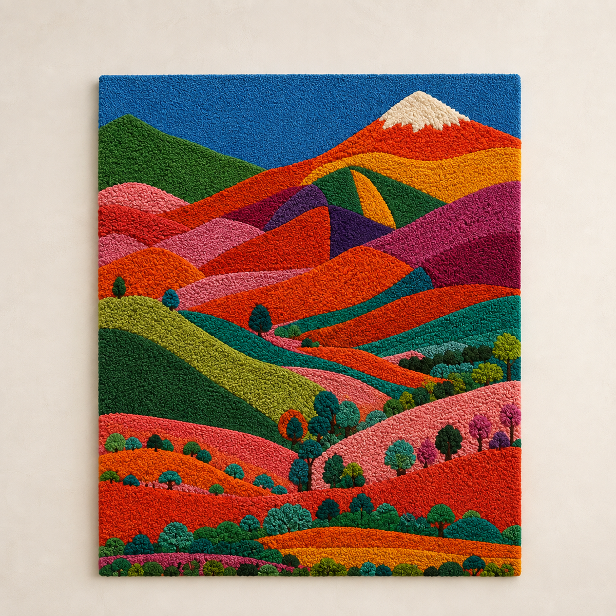 Hewn Earth Luminous Horizon wall art featuring a vibrant, abstract landscape with warm and cool tones, ideal for modern home decor.