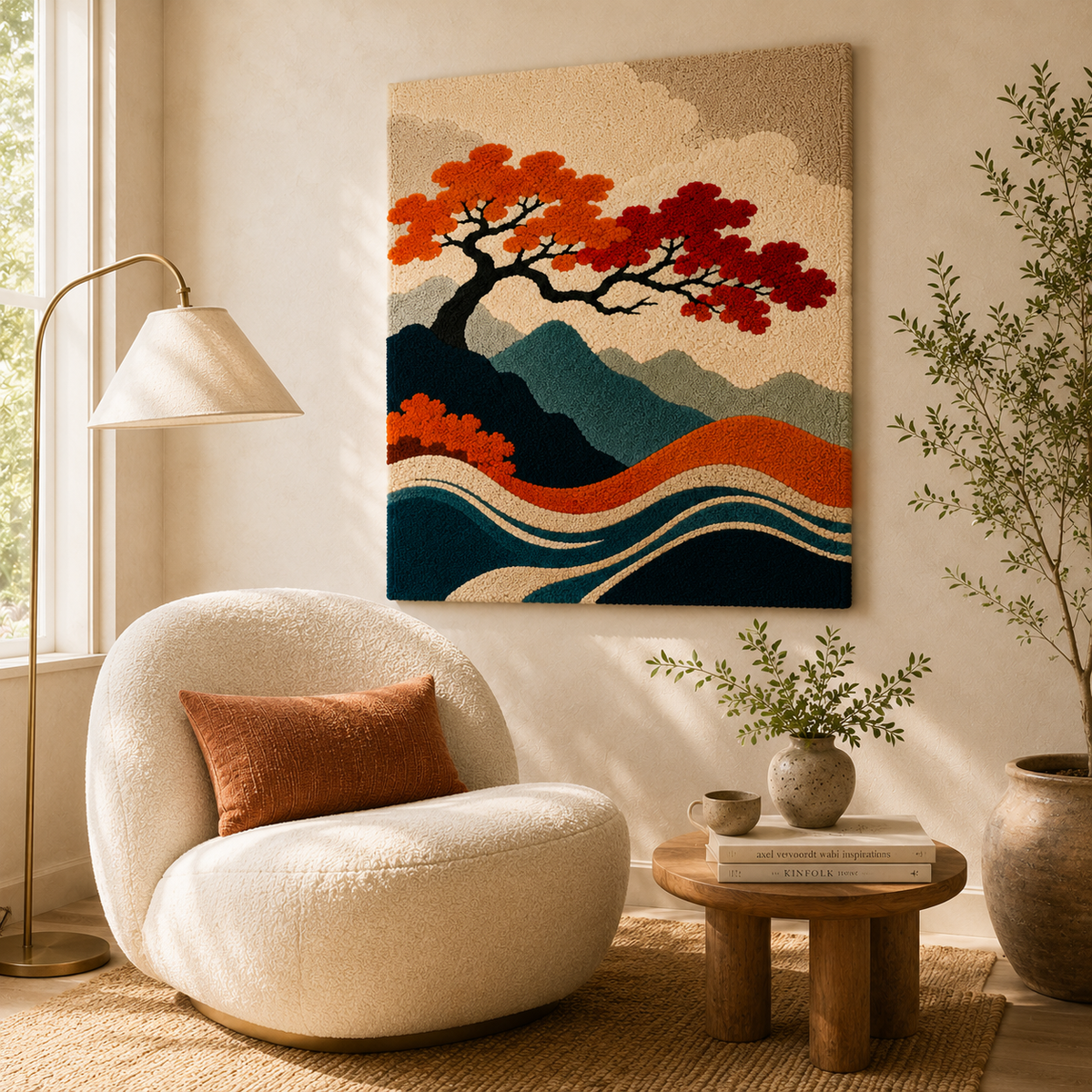 Hewn Earth Ember Eclipse wall art with abstract orange and black design, wall-mounted decor for modern interior spaces.