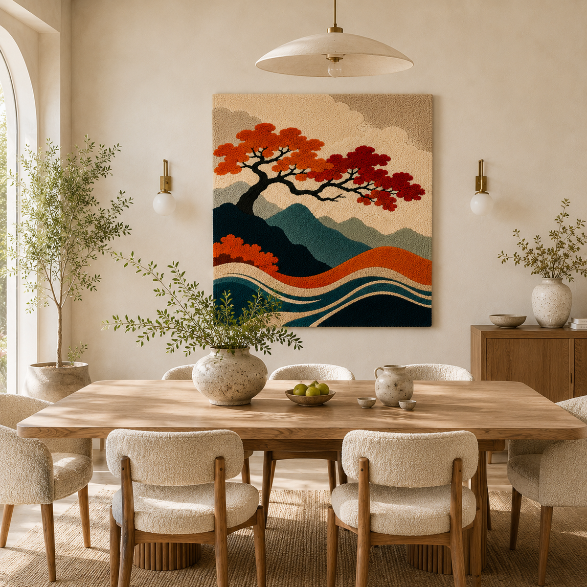 Hewn Earth Ember Eclipse wall art featuring a vibrant, abstract design with fiery orange and deep black hues.
