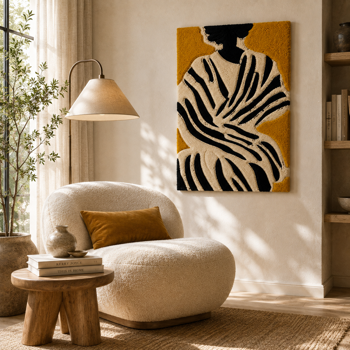 Hewn Earth Afterglow Aster wall art featuring vibrant, abstract floral design on a neutral background for modern decor.