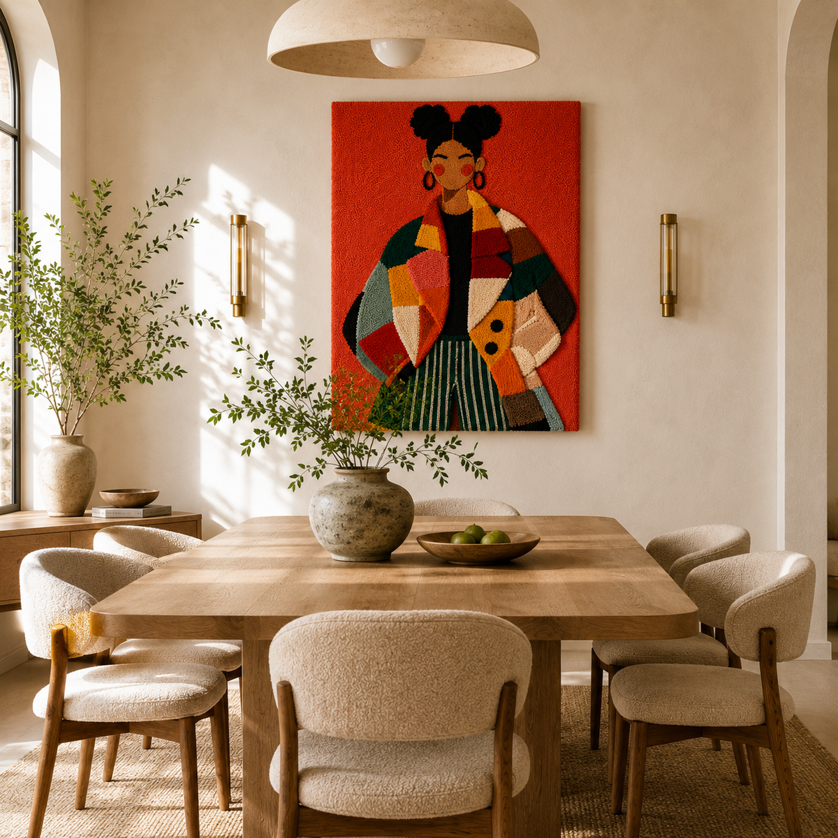 Hewn Earth Ember Crescent wall art featuring a warm, glowing crescent shape on a neutral background.