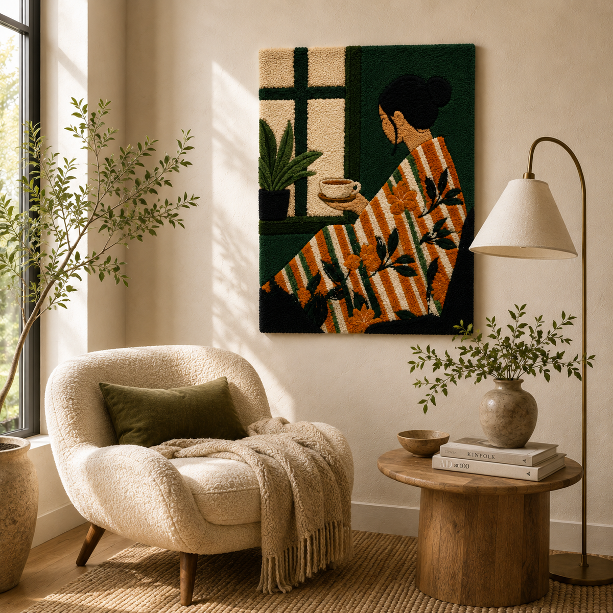 Hewn Earth Gilded Jardin wall art featuring a botanical design with gold accents on a neutral background.