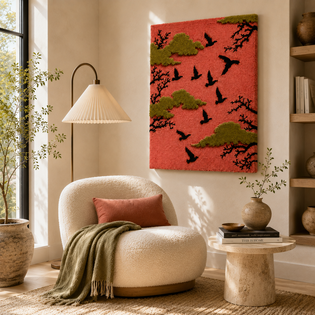 Detailed close-up of Hewn Earth Afterglow Zenith wall art featuring vibrant, abstract colors and textured surface artwork.