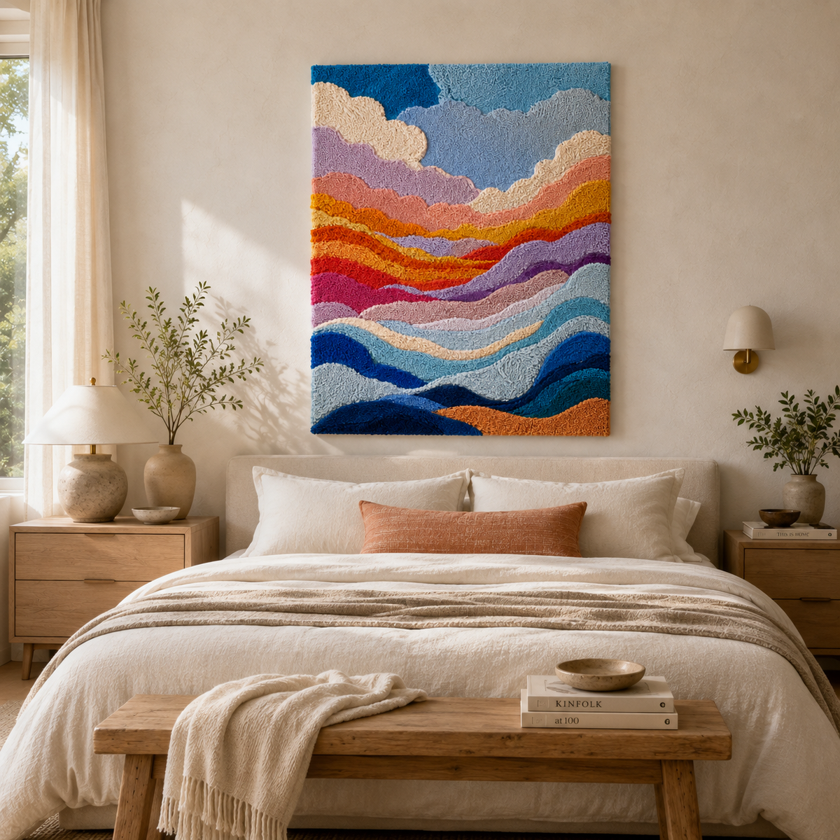 Hewn Earth Ember Nightingale wall art featuring a detailed nightingale illustration on textured background.