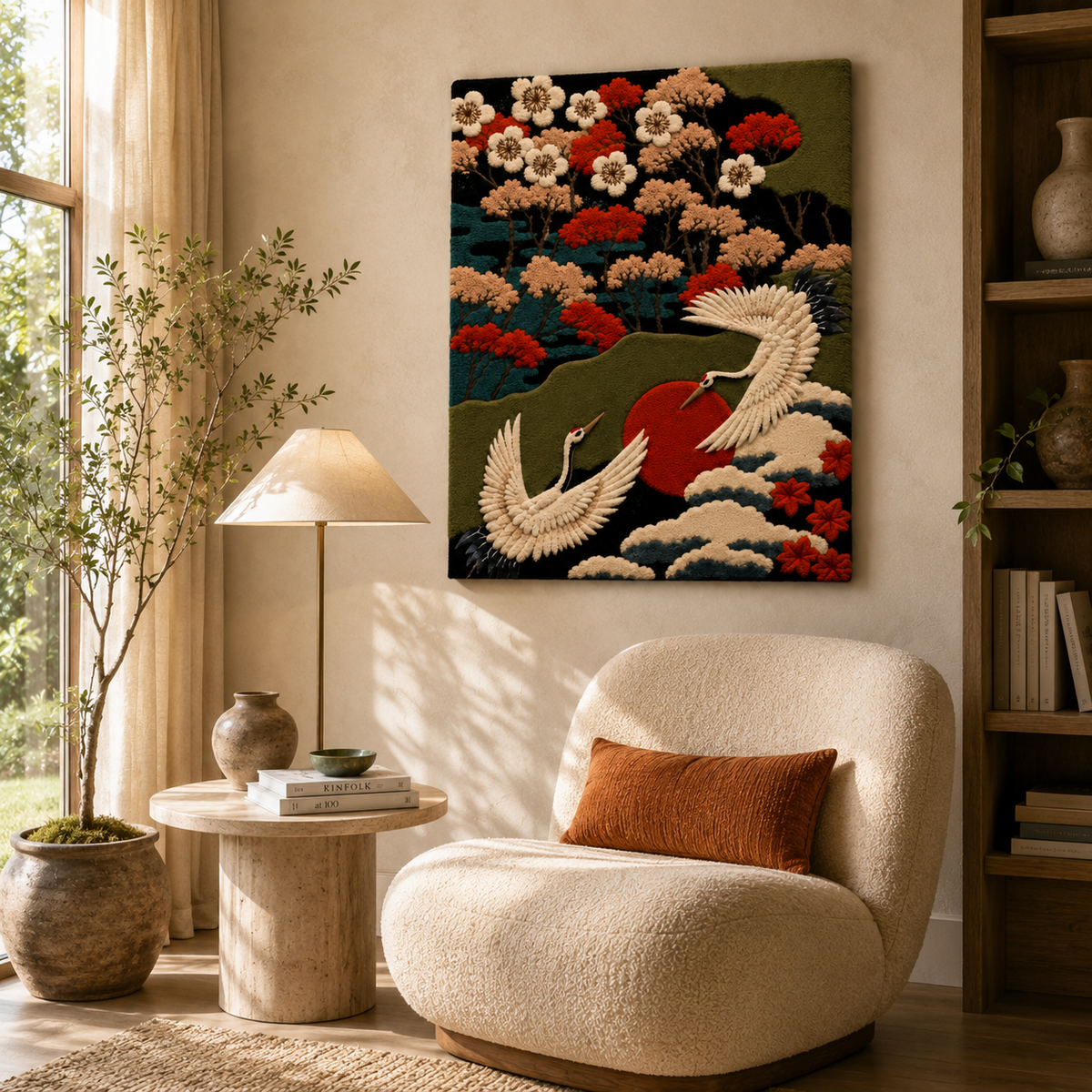 Hewn Earth Afterglow Jubilee wall art featuring vibrant abstract design displayed on a modern room wall.