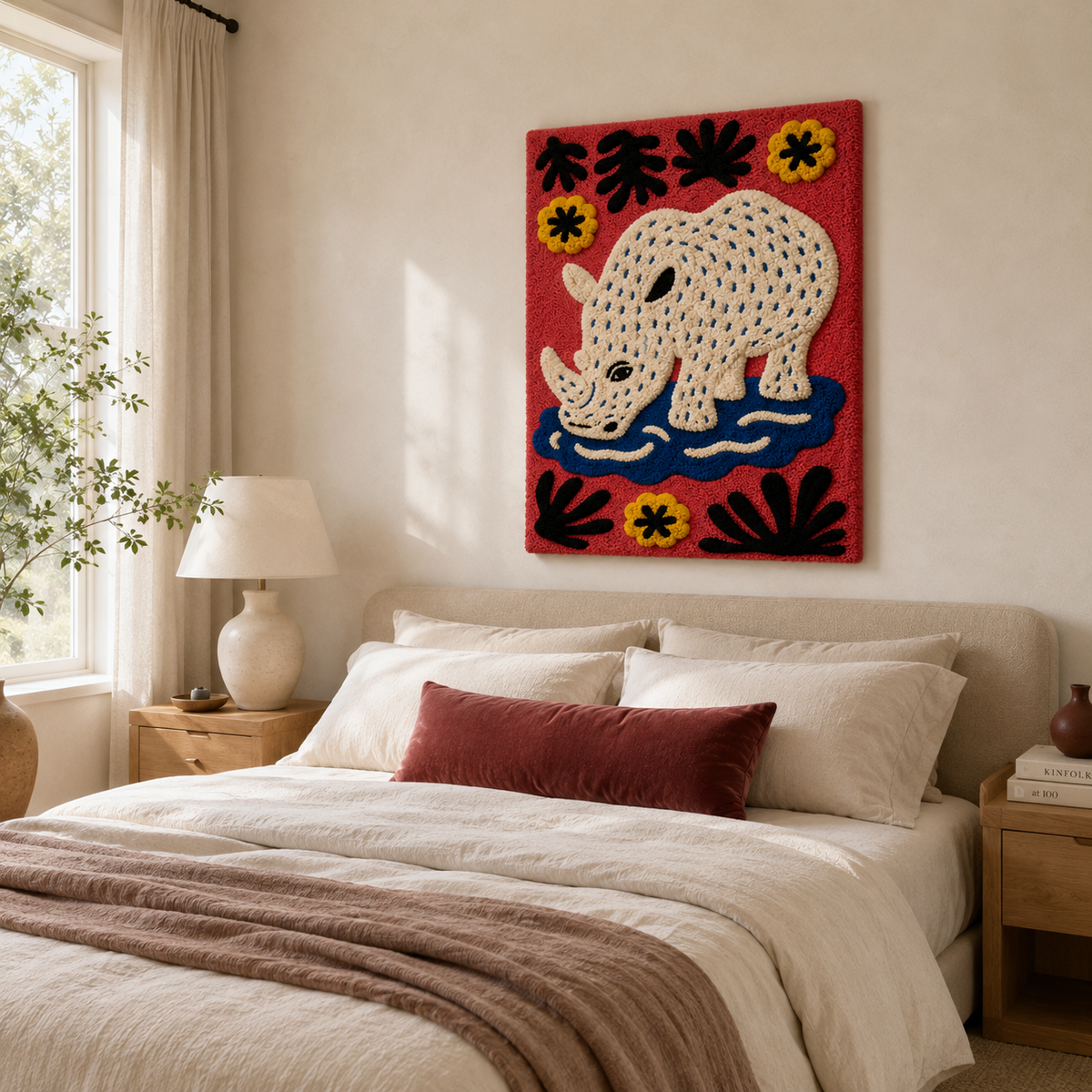 Hewn Earth Ember Lagoon wall art featuring warm, abstract design in shades of orange and blue on textured surface.