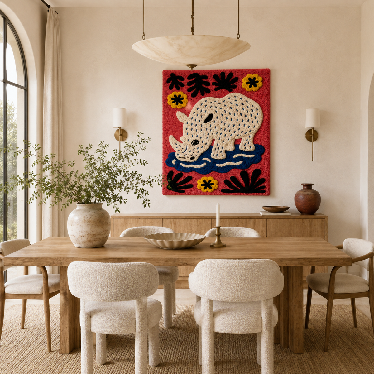 Hewn Earth Ember Lagoon wall art featuring vibrant, abstract colors with organic textures on a canvas.
