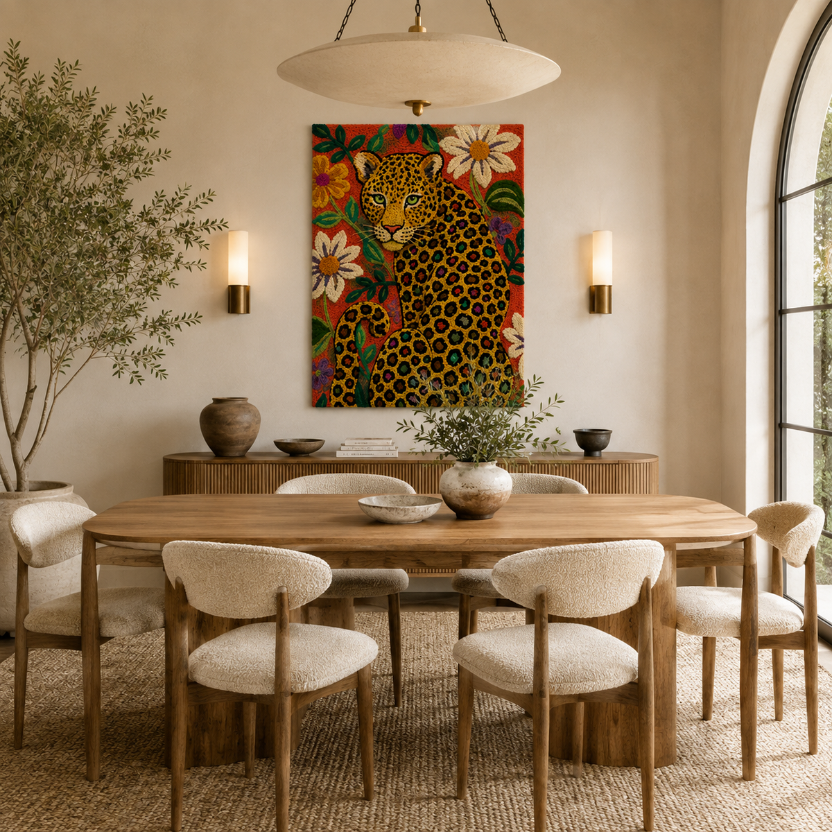 Luminous Bower wall art by Hewn Earth featuring a vibrant, abstract design with glowing, luminous colors on a textured surface.