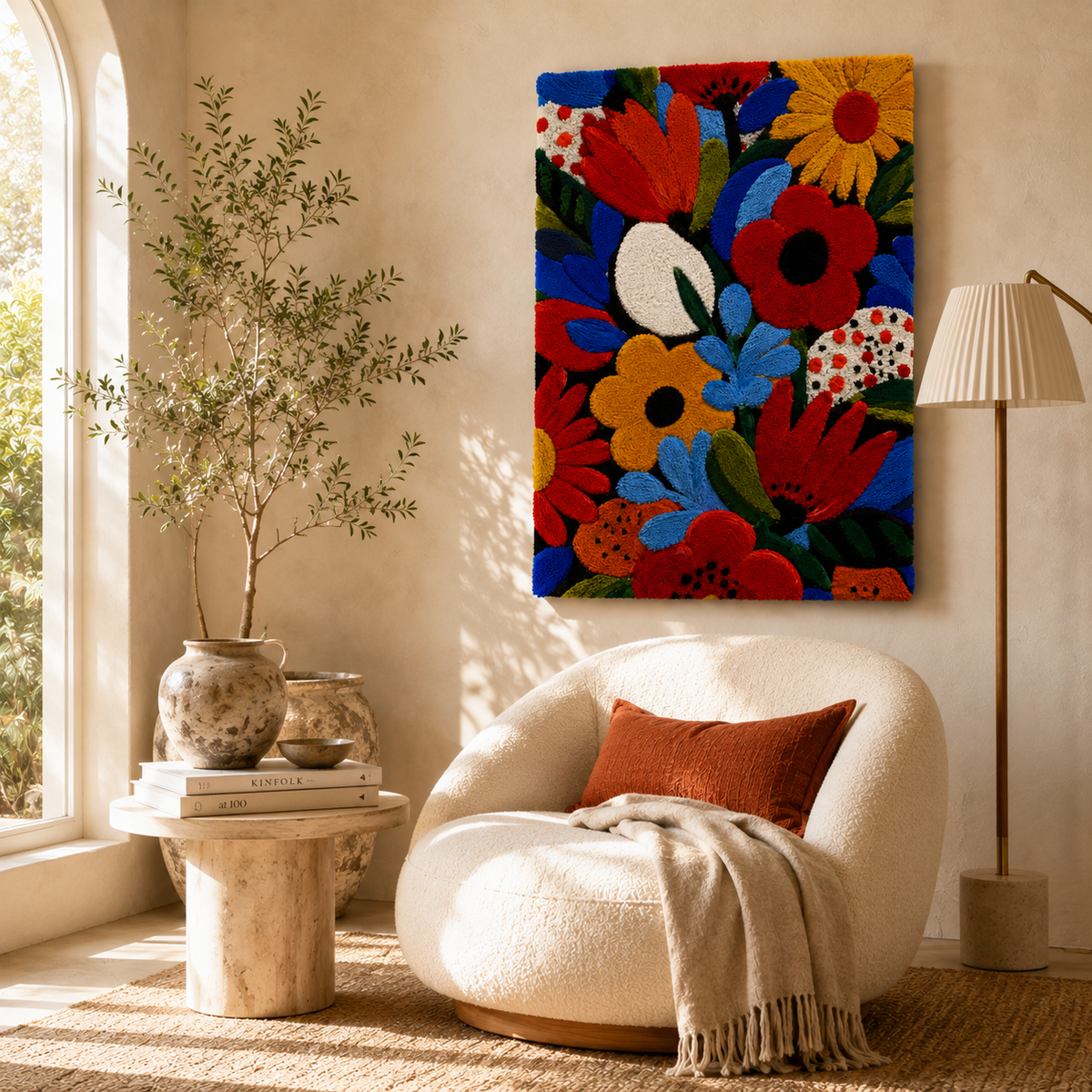 Hewn Earth Afterglow Isle wall art features vibrant watercolor island scene on textured paper for elegant home decor.
