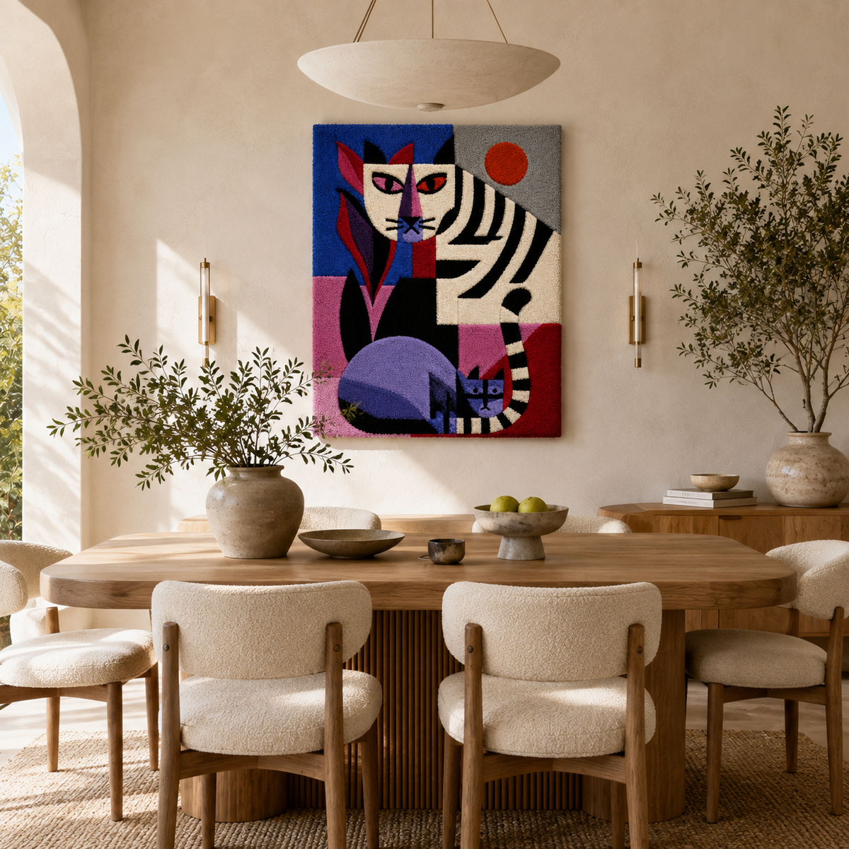Hewn Earth Cinder Palms wall art featuring a textured, earthy design with palm motifs on a neutral background.