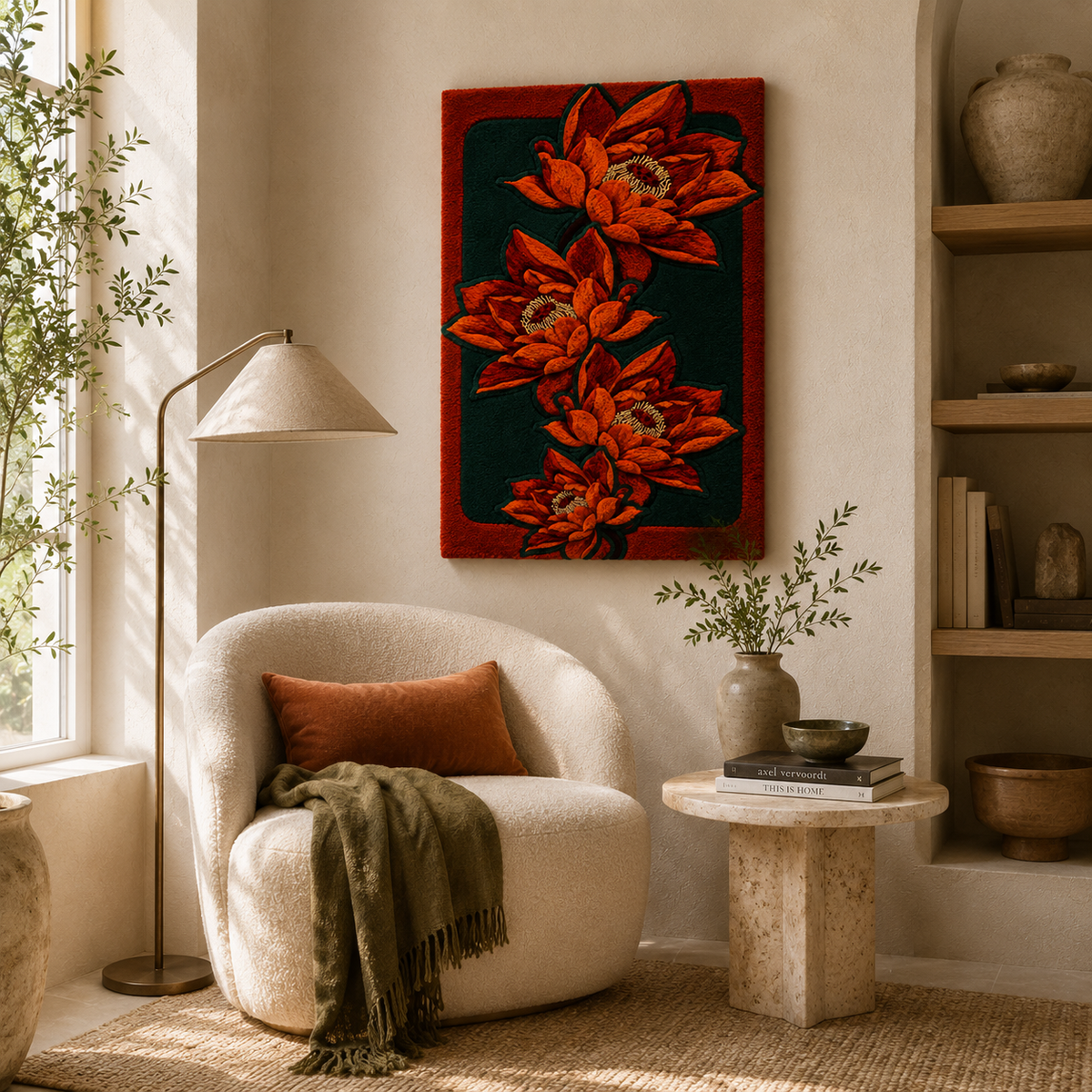 Hewn Earth Ember Willow wall art featuring abstract earthy tones and flowing natural design on a textured background.
