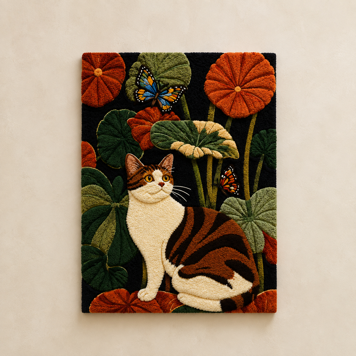 Hewn Earth Afterglow Grove wall art featuring vibrant, abstract nature-inspired design displayed on a living room wall.