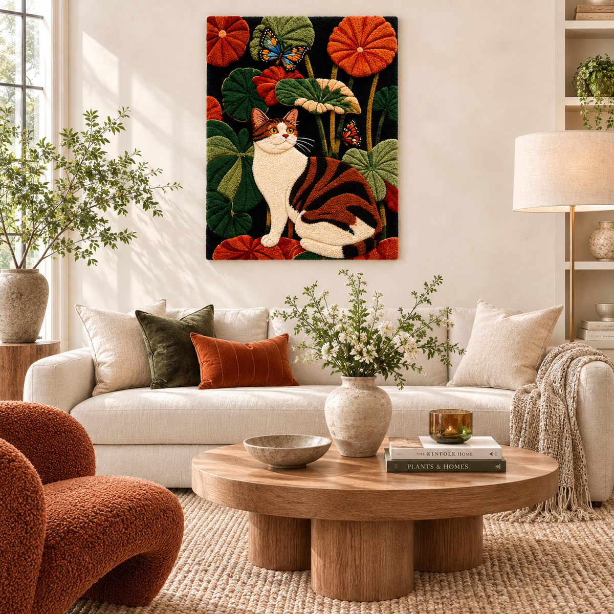 Hewn Earth Afterglow Grove wall art featuring vibrant, abstract floral design on a canvas for modern home decor.