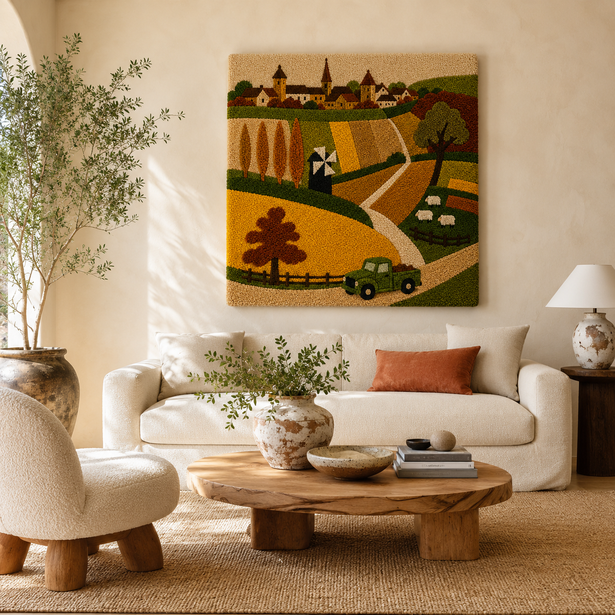 Hewn Earth Ember Uplands wall art featuring warm earthy tones and abstract landscape design for modern interior decor.