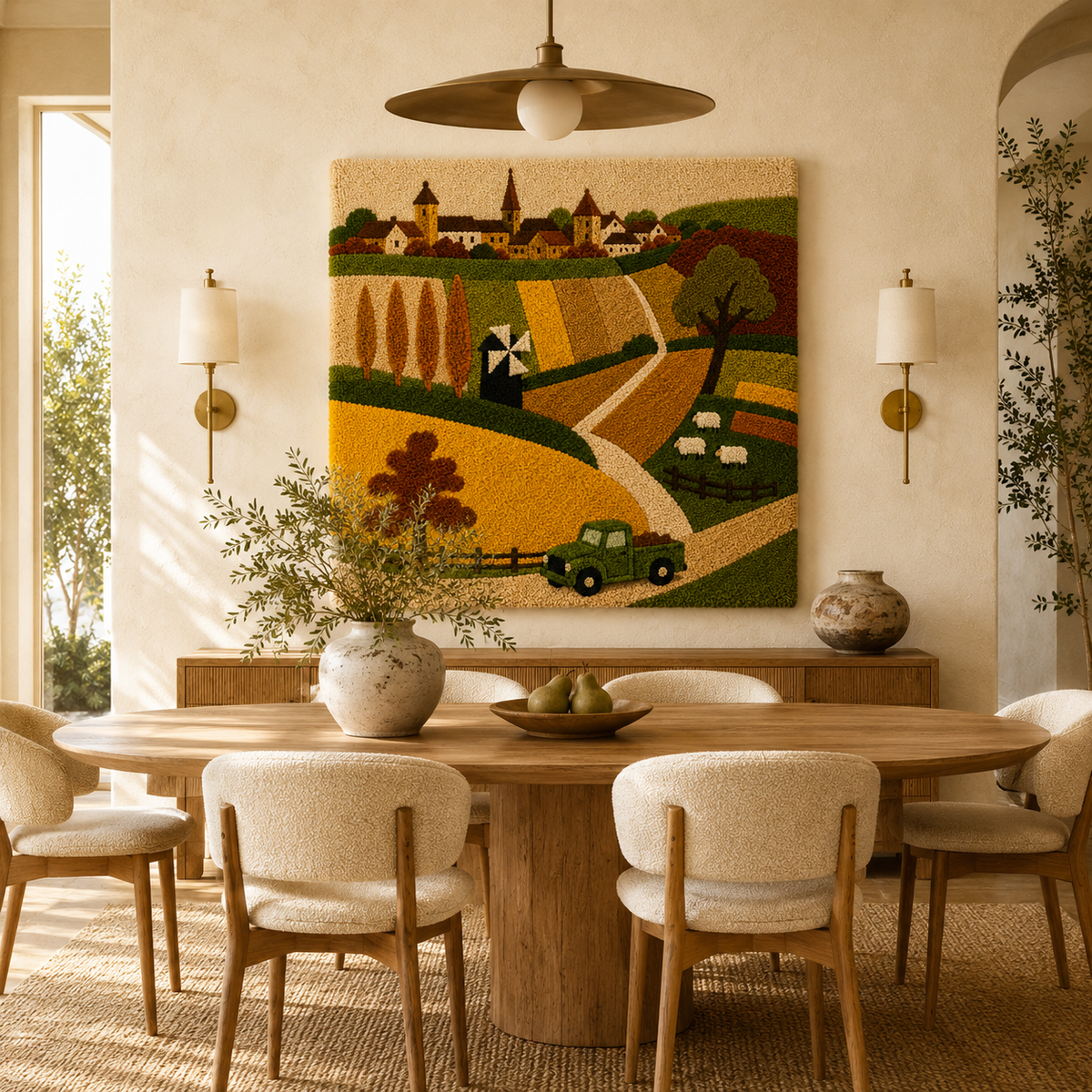 Hewn Earth Ember Uplands wall art featuring abstract landscape with warm earth tones on a textured canvas.