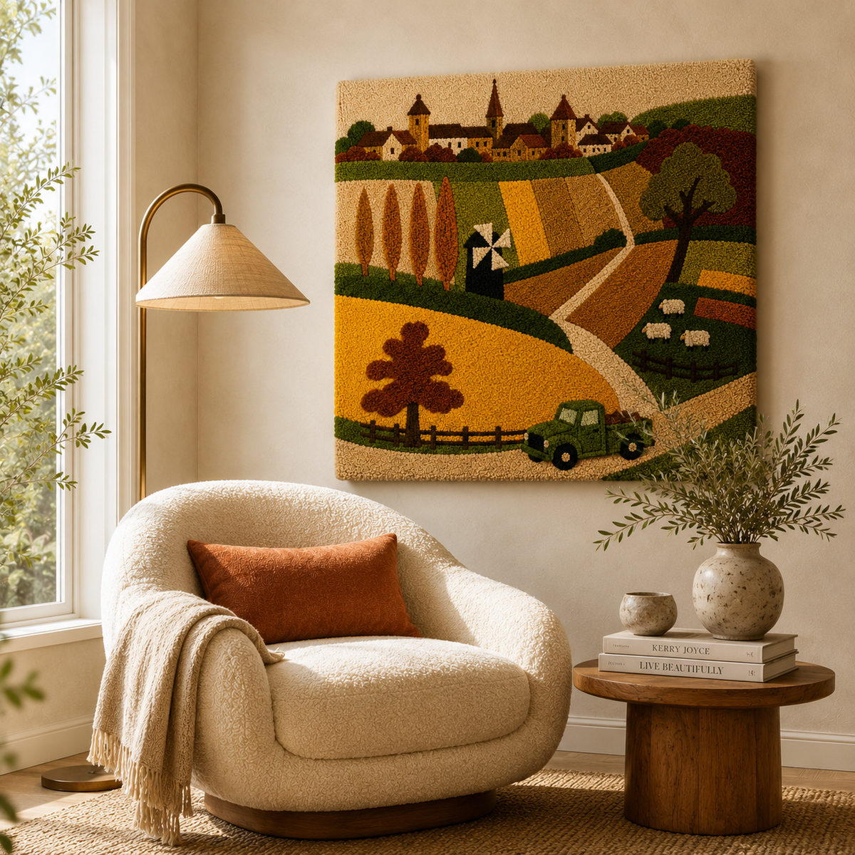 Hewn Earth Ember Uplands wall art featuring earthy tones and abstract landscape design, perfect for modern interior decor.