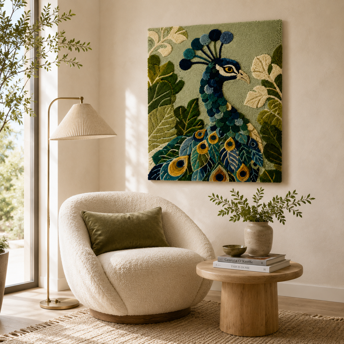 Hewn Earth Cinder Yarrow wall art featuring abstract earthy-toned design displayed in a modern room setting