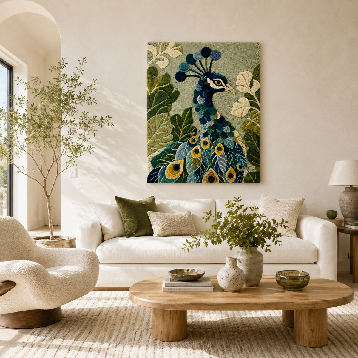 Hewn Earth Cinder Yarrow wall art featuring earthy tones and abstract floral design on a canvas art piece.