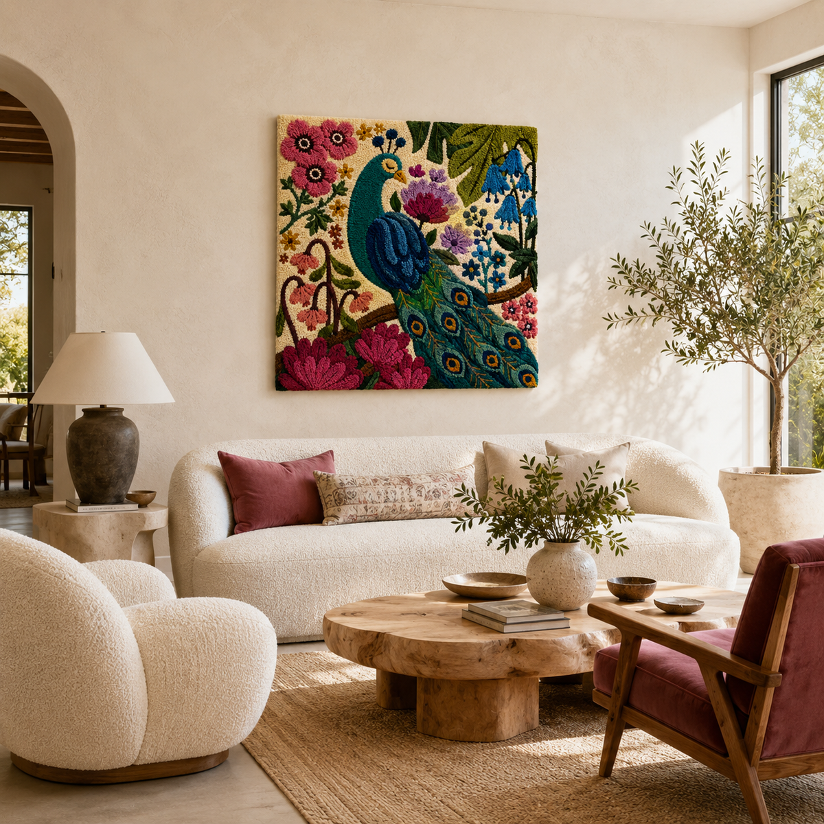Hewn Earth Ember Glade wall art featuring a vibrant, colorful nature-inspired scene displayed on a wall.