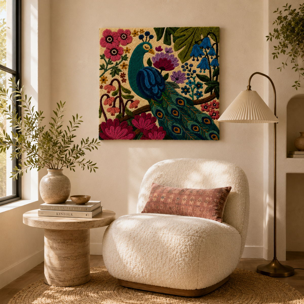 Hewn Earth Ember Glade wall art featuring warm earthy tones and abstract woodland scene on a rectangular canvas.