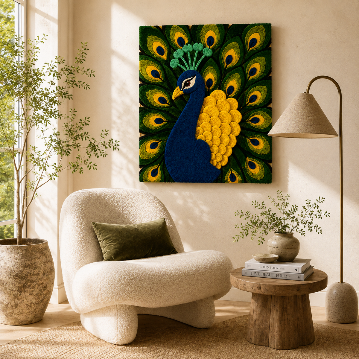 Luminous Inlet wall art by Hewn Earth, features a glowing, abstract design with warm light tones on a dark background.