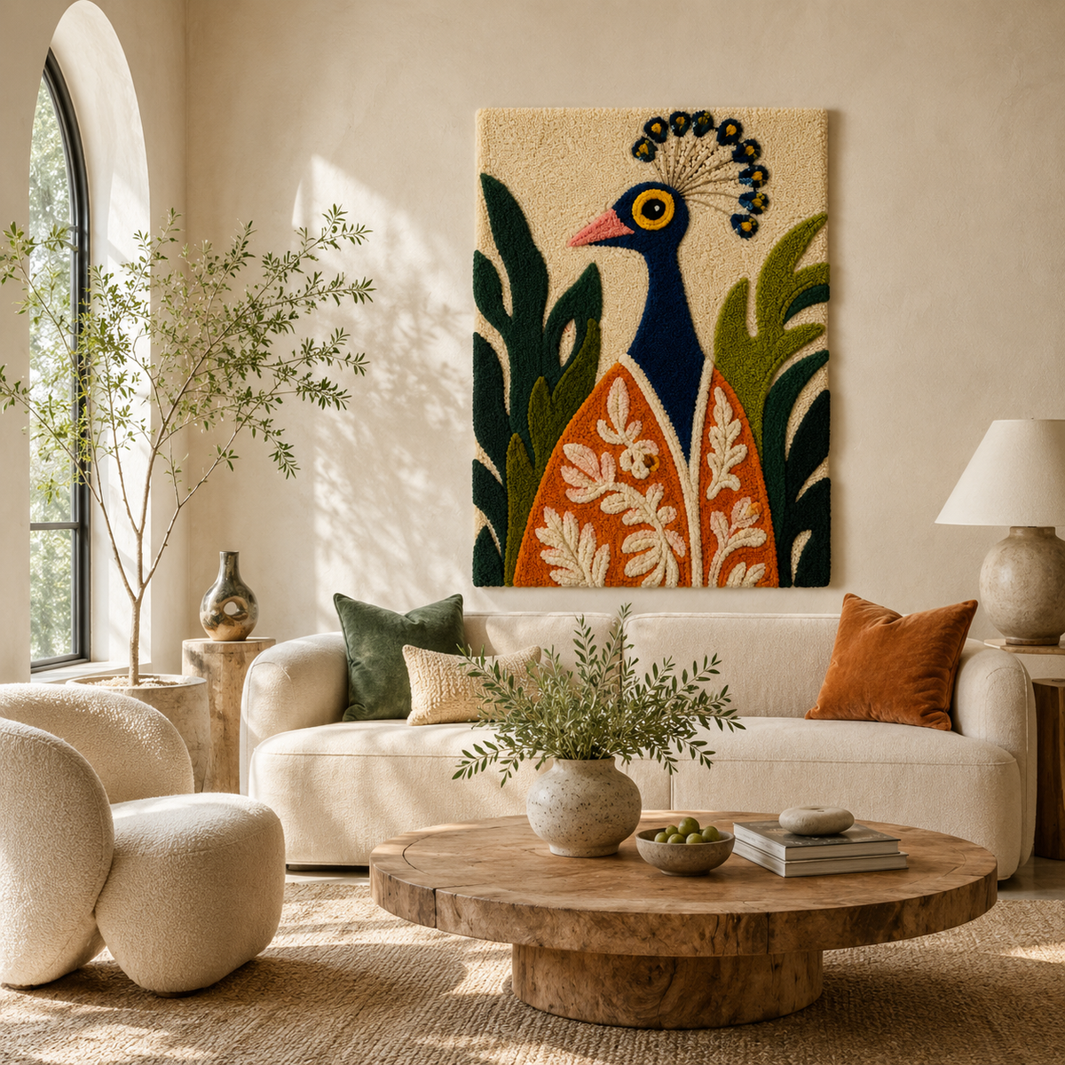 Hewn Earth Afterglow Parade wall art featuring vibrant abstract design displayed on a modern room wall.
