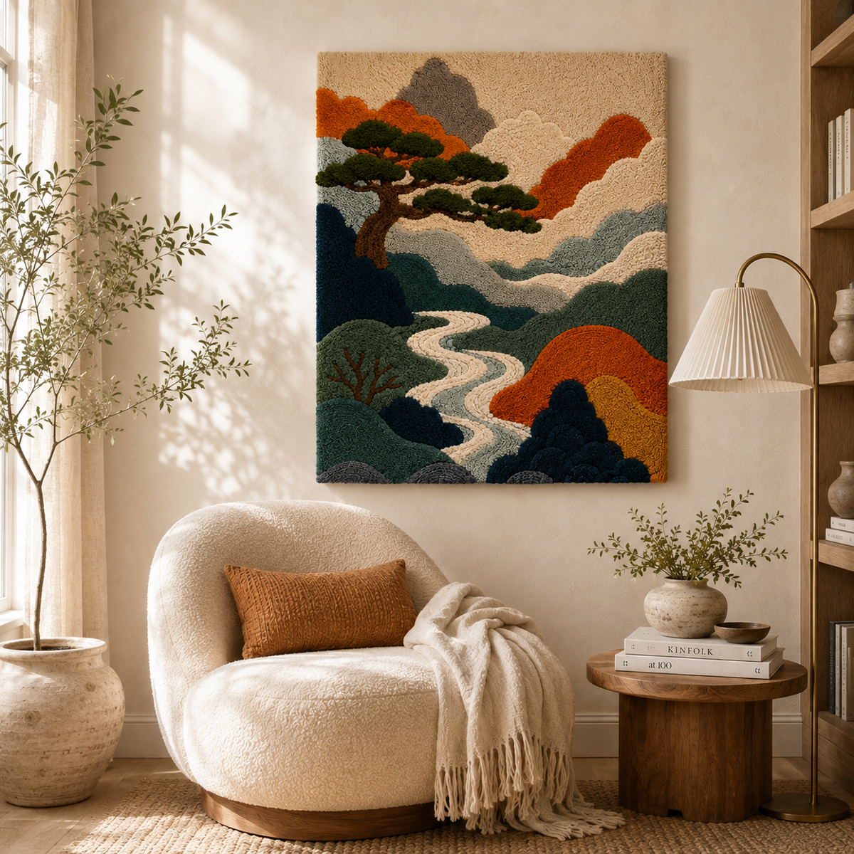 Hewn Earth Luminous Thicket wall art featuring a vibrant, illuminated forest scene with lush greenery and intricate details.