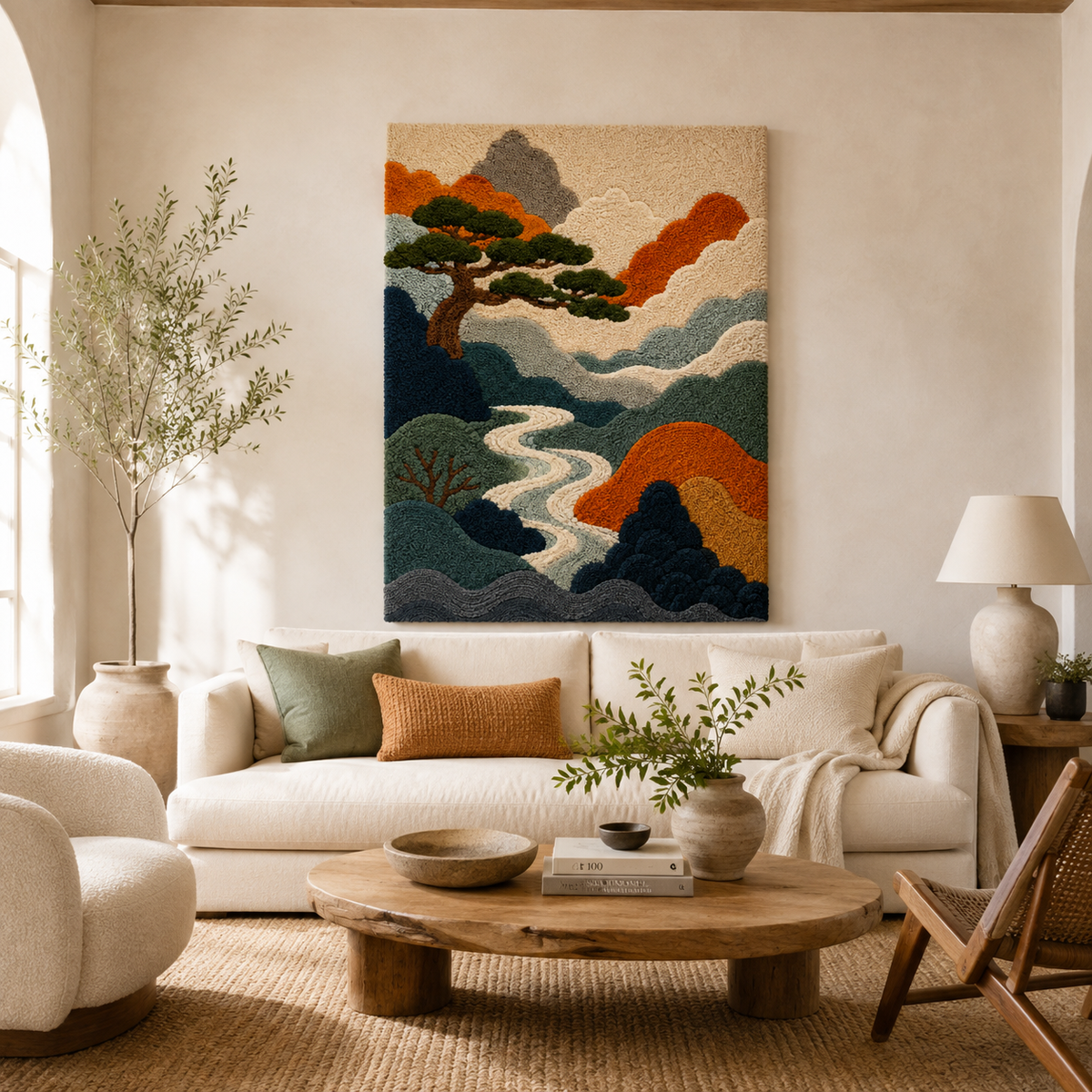 Hewn Earth Luminous Thicket wall art featuring a vibrant, illuminated nature scene with lush foliage and intricate design.