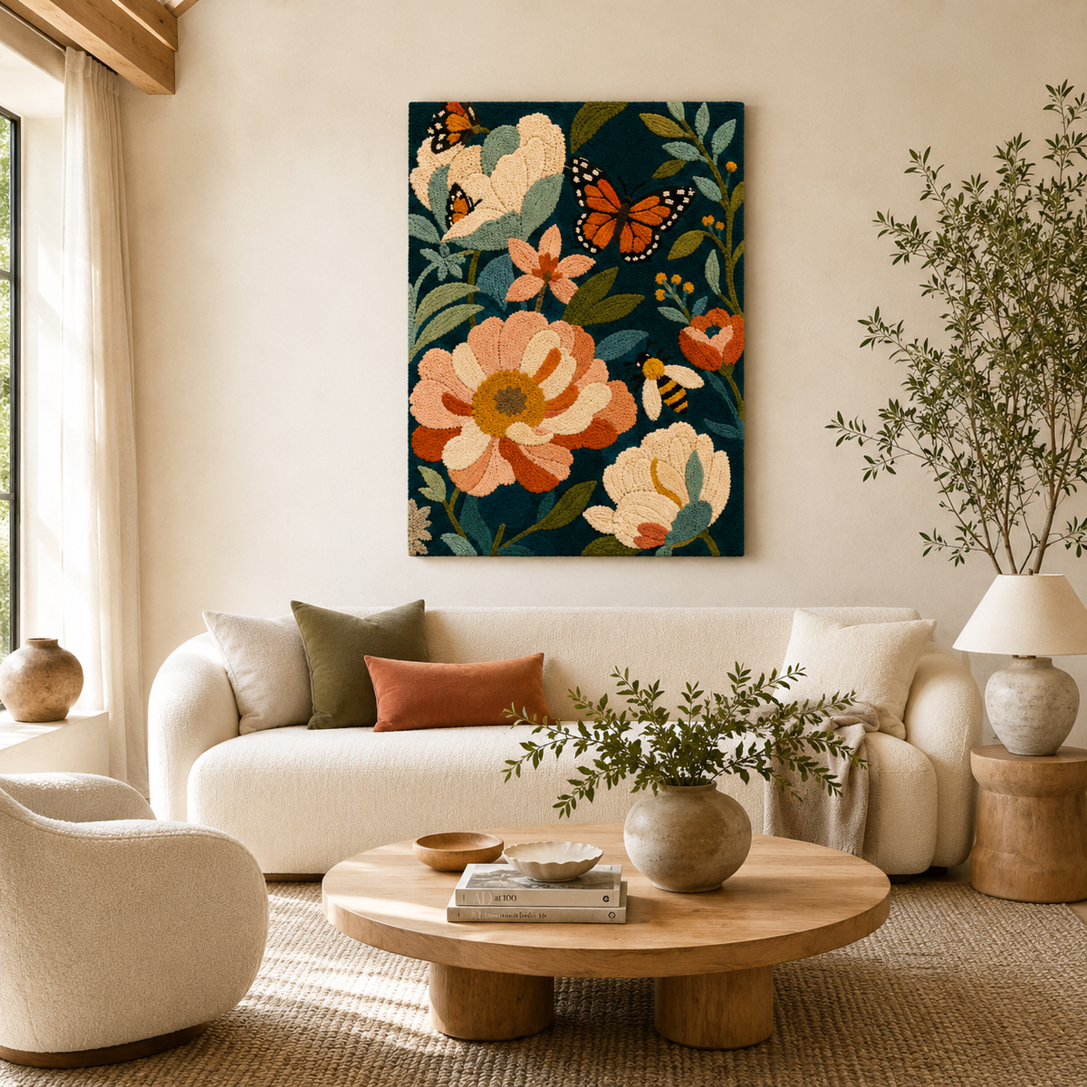 Hewn Earth Afterglow Bracken wall art featuring warm-toned abstract botanical design in a modern frame.