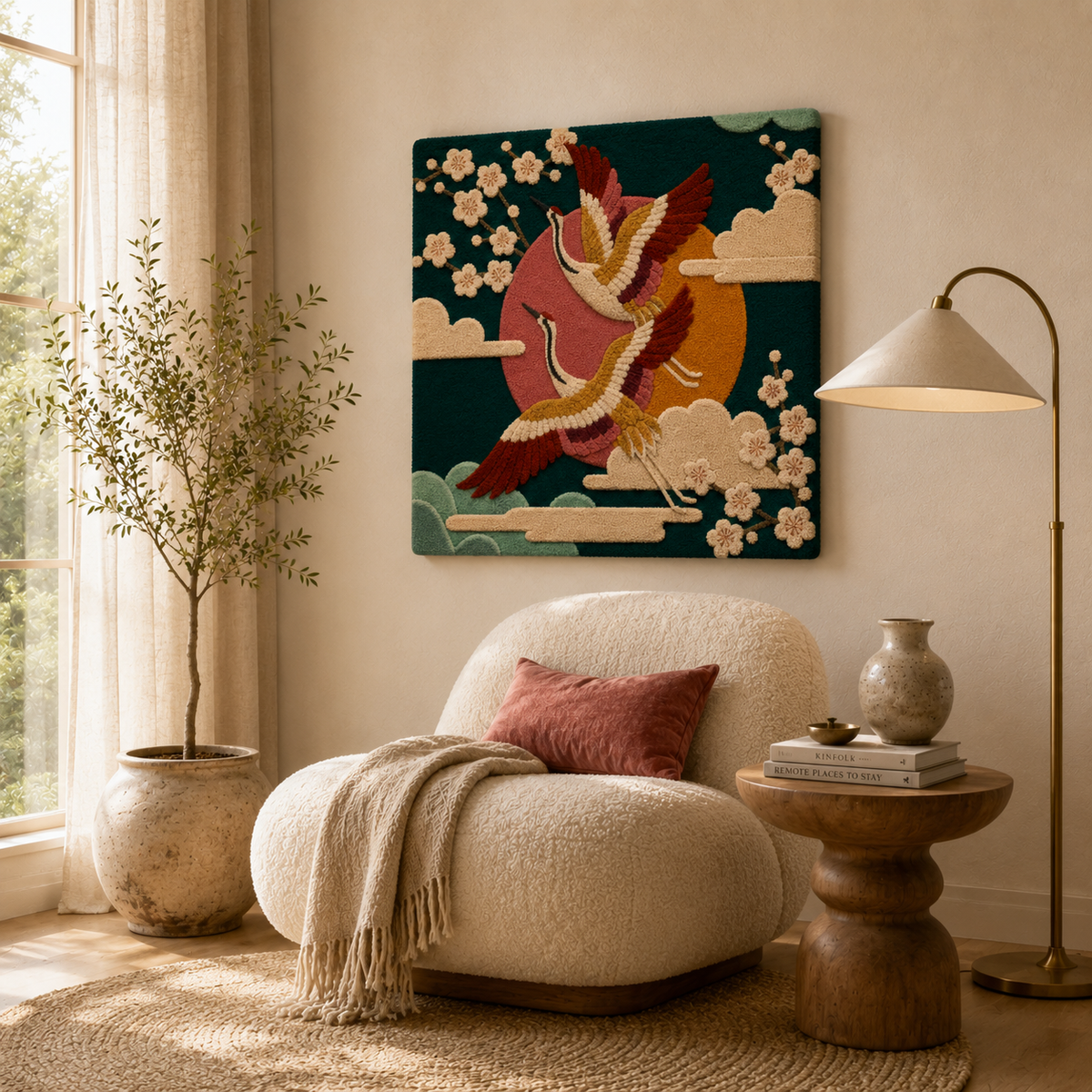 Hewn Earth Afterglow Arcade wall art featuring vibrant, abstract design in a modern room setting.