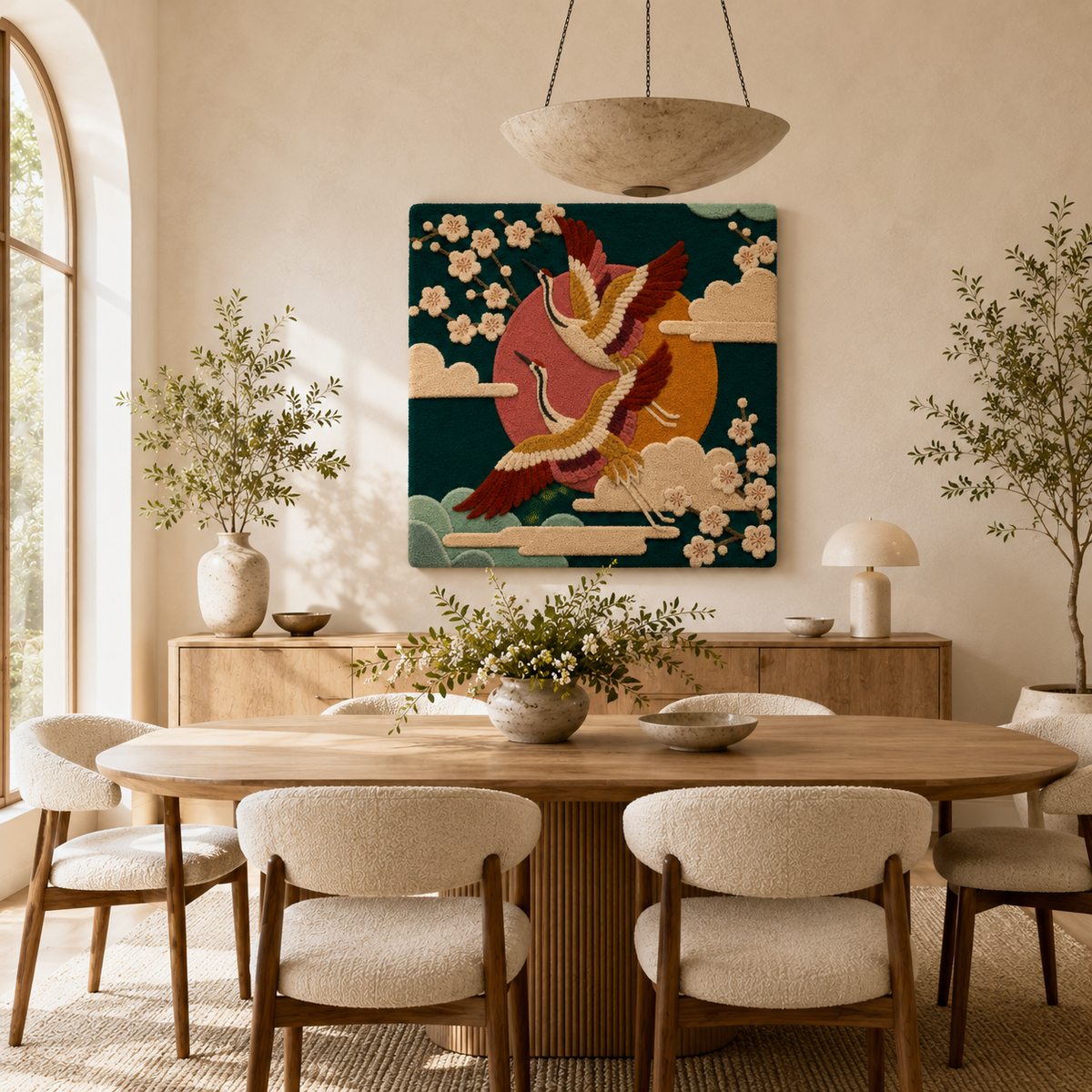 Hewn Earth Afterglow Arcade wall art featuring vibrant, abstract light patterns on a sleek framed design.