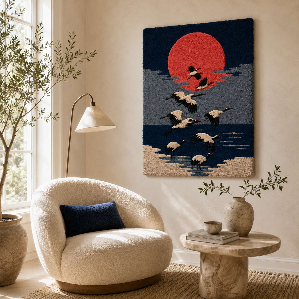 Hewn Earth Cinder Harbor wall art featuring a scenic landscape with earthy tones and detailed natural imagery.