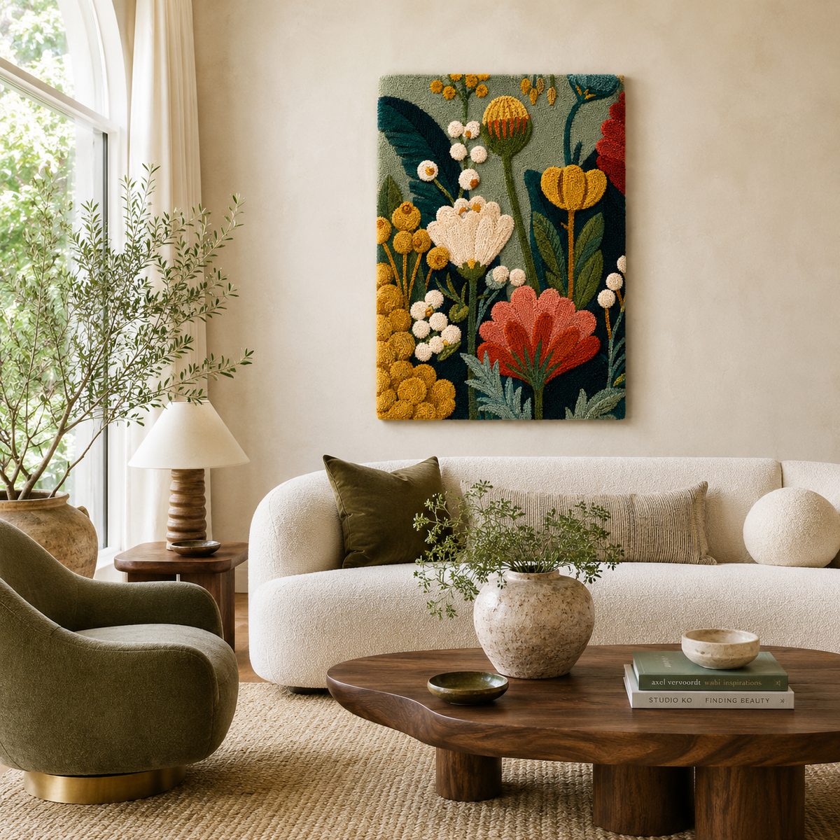 Hewn Earth Ember Oasis wall art featuring warm, abstract desert landscape in earthy tones, perfect for modern home decor.