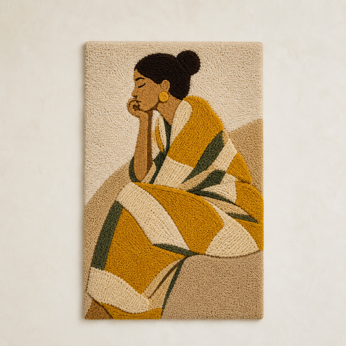 Hewn Earth Ember Meadow wall art featuring a vibrant, abstract landscape in warm earthy tones on a wall.