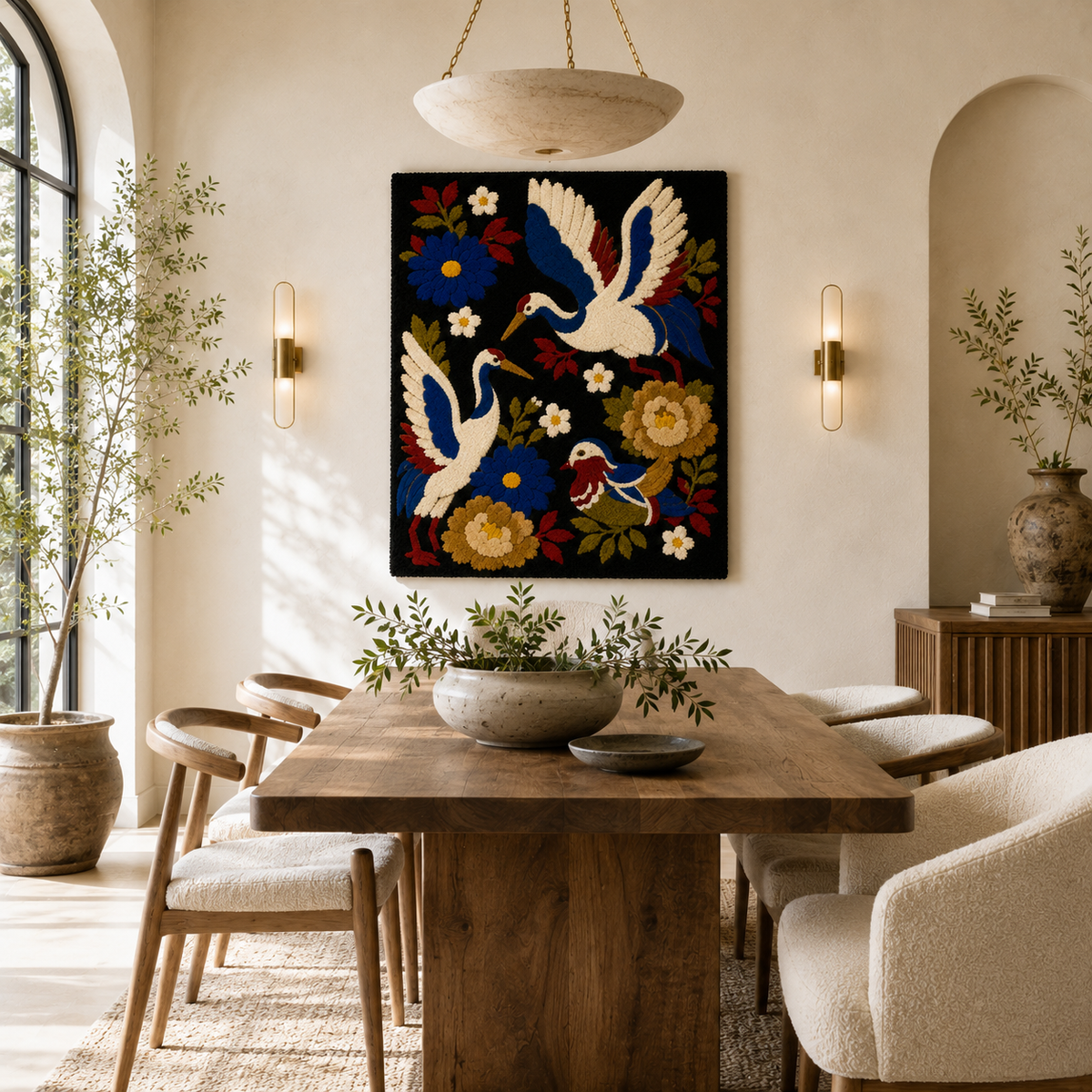 Gilded tapestry wall art by Hewn Earth featuring intricate gold accents and detailed woven design for elegant home decor.