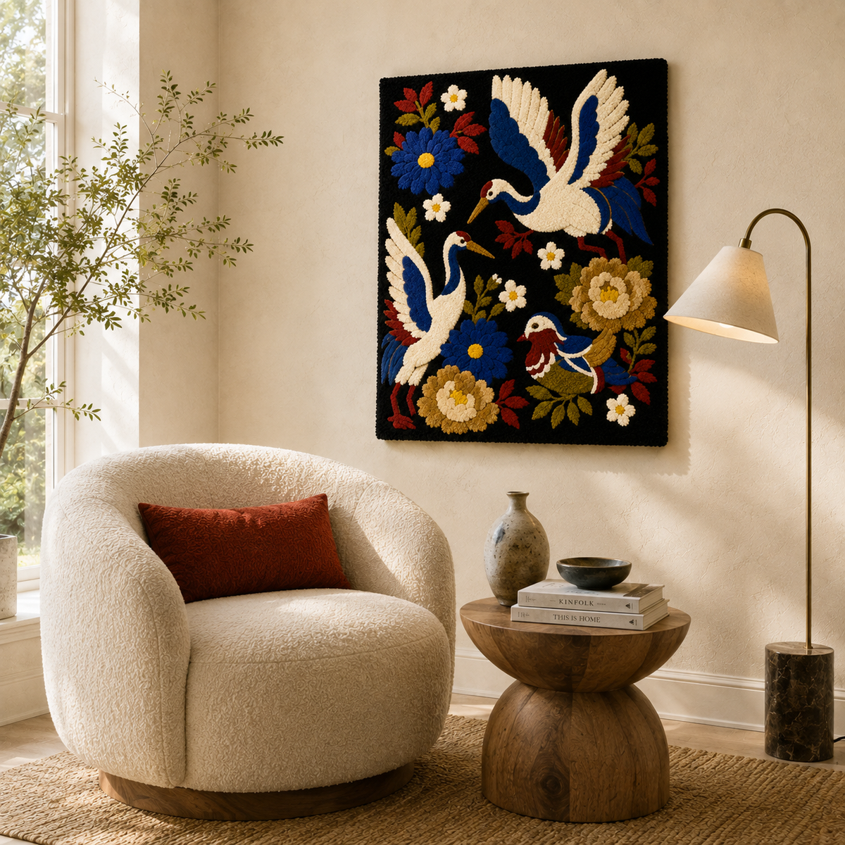Hewn Earth Gilded Tapestry wall art featuring intricate patterns in gold tones, displayed hanging on a wall as decorative home decor.