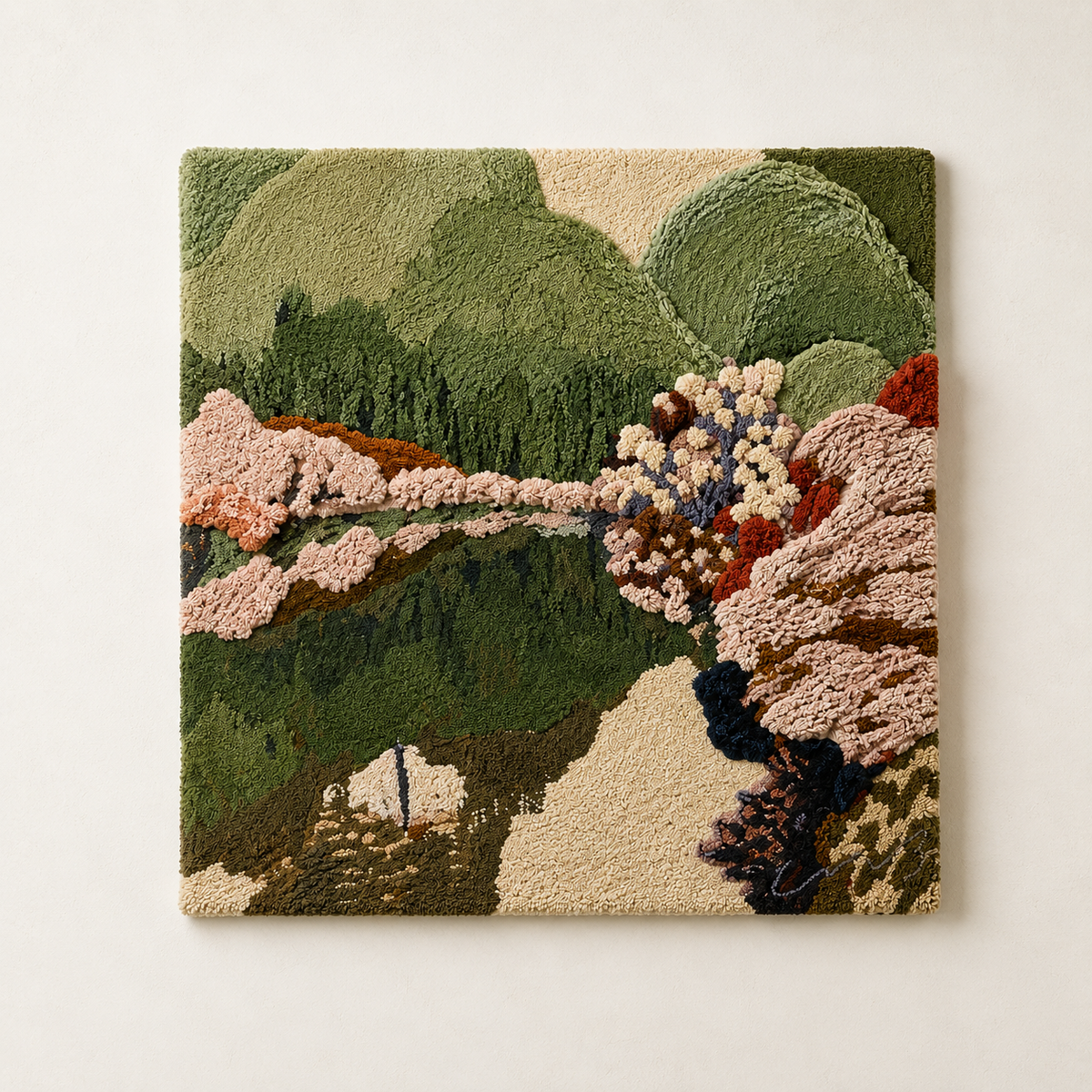 Luminous Cairn Hewn Earth wall art featuring a glowing, textured stone arrangement on a neutral background.
