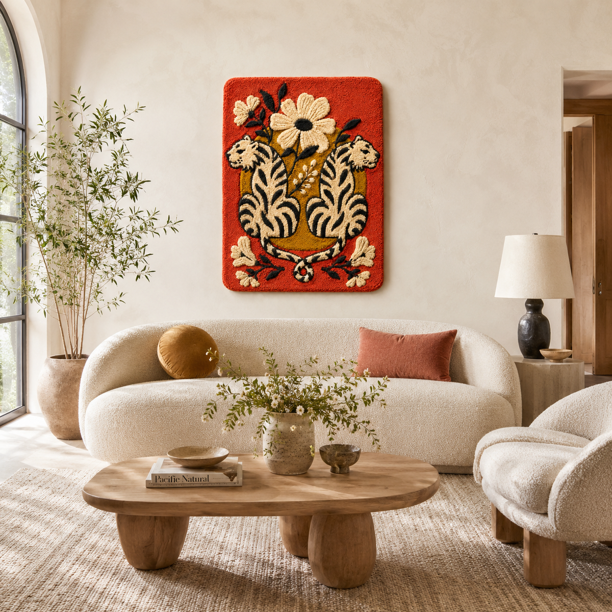 Hewn Earth Afterglow Horizon wall art featuring vibrant sunset colors and abstract mountain landscape for modern home decor