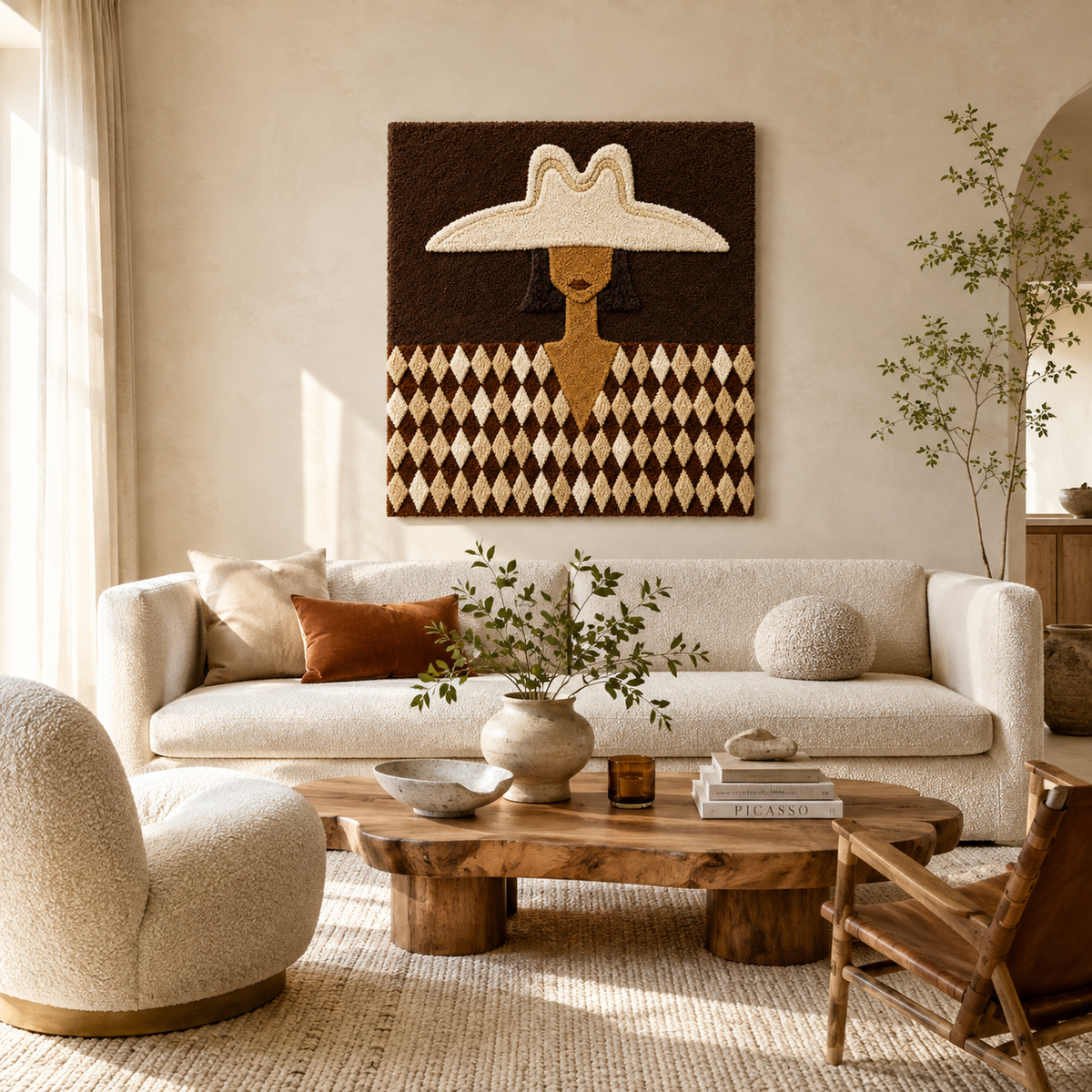 Hewn Earth Gilded Crescent wall art featuring a golden crescent shape on a neutral background for modern home decor.