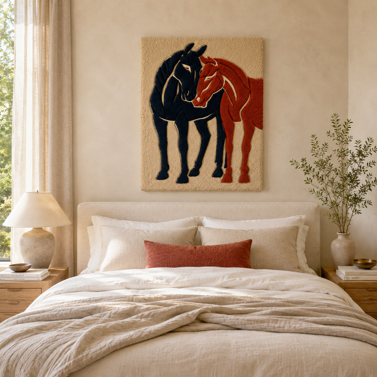 Hewn Earth Afterglow Quietude wall art featuring a serene, abstract design with soft pastel tones on a wall.